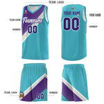 Custom Sky Blue Purple Gray Diagonal Stripes Color Block Sets Basketball Jersey | BuyFootballJersey
