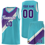 Custom Sky Blue Purple Gray Diagonal Stripes Color Block Sets Basketball Jersey | BuyFootballJersey