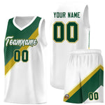 Custom White Hunter Green Old Gold Diagonal Stripes Color Block Sets Basketball Jersey | BuyFootballJersey