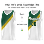 Custom White Hunter Green Old Gold Diagonal Stripes Color Block Sets Basketball Jersey | BuyFootballJersey
