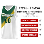 Custom White Hunter Green Old Gold Diagonal Stripes Color Block Sets Basketball Jersey | BuyFootballJersey