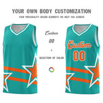 Custom Aqua Basketball Kits With Orange Star Pattern And Double Lines | BuyFootballJersey