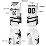 Custom White Basketball Kits With Black Star Pattern And Double Lines | BuyFootballJersey