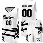Custom White Basketball Kits With Black Star Pattern And Double Lines | BuyFootballJersey
