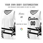 Custom White Basketball Kits With Black Star Pattern And Double Lines | BuyFootballJersey