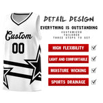 Custom White Basketball Kits With Black Star Pattern And Double Lines | BuyFootballJersey