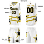 Custom White Basketball Kits With Old Gold Star Pattern And Double Lines | BuyFootballJersey