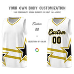 Custom White Basketball Kits With Old Gold Star Pattern And Double Lines | BuyFootballJersey