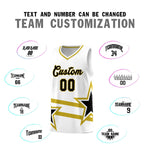Custom White Basketball Kits With Old Gold Star Pattern And Double Lines | BuyFootballJersey