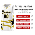 Custom White Basketball Kits With Old Gold Star Pattern And Double Lines | BuyFootballJersey