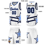 Custom White Basketball Kits With Light Blue Star Pattern And Double Lines | BuyFootballJersey