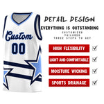 Custom White Basketball Kits With Light Blue Star Pattern And Double Lines | BuyFootballJersey
