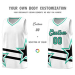 Custom White Basketball Kits With Bright Green Star Pattern And Double Lines | BuyFootballJersey