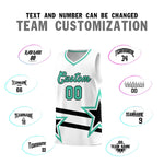 Custom White Basketball Kits With Bright Green Star Pattern And Double Lines | BuyFootballJersey