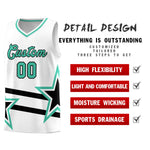 Custom White Basketball Kits With Bright Green Star Pattern And Double Lines | BuyFootballJersey