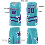 Custom Sky Blue Basketball Kits With Purple Star Pattern And Double Lines | BuyFootballJersey