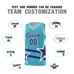 Custom Sky Blue Basketball Kits With Purple Star Pattern And Double Lines | BuyFootballJersey