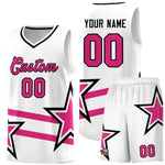 Custom White Basketball Kits With Rose Red Star Pattern And Double Lines | BuyFootballJersey