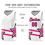 Custom White Basketball Kits With Rose Red Star Pattern And Double Lines | BuyFootballJersey