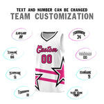 Custom White Basketball Kits With Rose Red Star Pattern And Double Lines | BuyFootballJersey