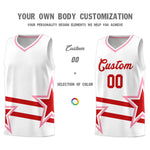 Custom White Basketball Kits With Red Star Pattern And Double Lines | BuyFootballJersey