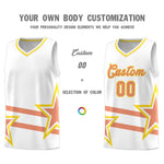 Custom White Basketball Kits With Light Orange Star Pattern And Double Lines | BuyFootballJersey