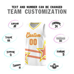 Custom White Basketball Kits With Light Orange Star Pattern And Double Lines | BuyFootballJersey
