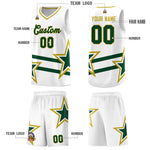 Custom White Basketball Kits With Green Star Pattern And Double Lines | BuyFootballJersey