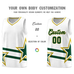 Custom White Basketball Kits With Green Star Pattern And Double Lines | BuyFootballJersey
