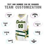 Custom White Basketball Kits With Green Star Pattern And Double Lines | BuyFootballJersey