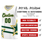 Custom White Basketball Kits With Green Star Pattern And Double Lines | BuyFootballJersey