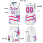 Custom White Basketball Kits With Pink Star Pattern And Double Lines | BuyFootballJersey