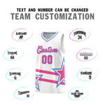 Custom White Basketball Kits With Pink Star Pattern And Double Lines | BuyFootballJersey