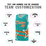 Custom Aqua Basketball Kits With Orange Star Pattern And Double Lines | BuyFootballJersey