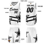 Custom White Basketball Kits With Black Star Pattern And Double Lines | BuyFootballJersey