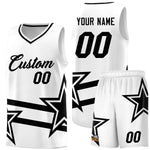 Custom White Basketball Kits With Black Star Pattern And Double Lines | BuyFootballJersey