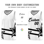 Custom White Basketball Kits With Black Star Pattern And Double Lines | BuyFootballJersey