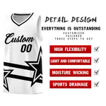 Custom White Basketball Kits With Black Star Pattern And Double Lines | BuyFootballJersey