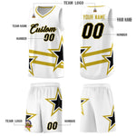 Custom White Basketball Kits With Old Gold Star Pattern And Double Lines | BuyFootballJersey
