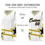 Custom White Basketball Kits With Old Gold Star Pattern And Double Lines | BuyFootballJersey