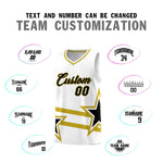 Custom White Basketball Kits With Old Gold Star Pattern And Double Lines | BuyFootballJersey