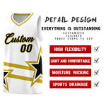 Custom White Basketball Kits With Old Gold Star Pattern And Double Lines | BuyFootballJersey