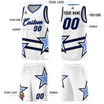 Custom White Basketball Kits With Light Blue Star Pattern And Double Lines | BuyFootballJersey