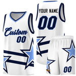 Custom White Basketball Kits With Light Blue Star Pattern And Double Lines | BuyFootballJersey
