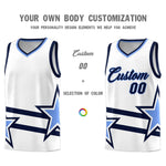 Custom White Basketball Kits With Light Blue Star Pattern And Double Lines | BuyFootballJersey