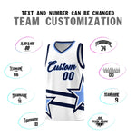 Custom White Basketball Kits With Light Blue Star Pattern And Double Lines | BuyFootballJersey