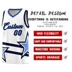 Custom White Basketball Kits With Light Blue Star Pattern And Double Lines | BuyFootballJersey