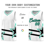 Custom White Basketball Kits With Bright Green Star Pattern And Double Lines | BuyFootballJersey
