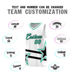Custom White Basketball Kits With Bright Green Star Pattern And Double Lines | BuyFootballJersey