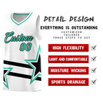 Custom White Basketball Kits With Bright Green Star Pattern And Double Lines | BuyFootballJersey